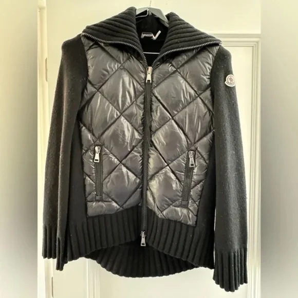 Moncler Women's Mixed Media Zip Cardigan - Size (Small) - Black - Picture 3 of 12